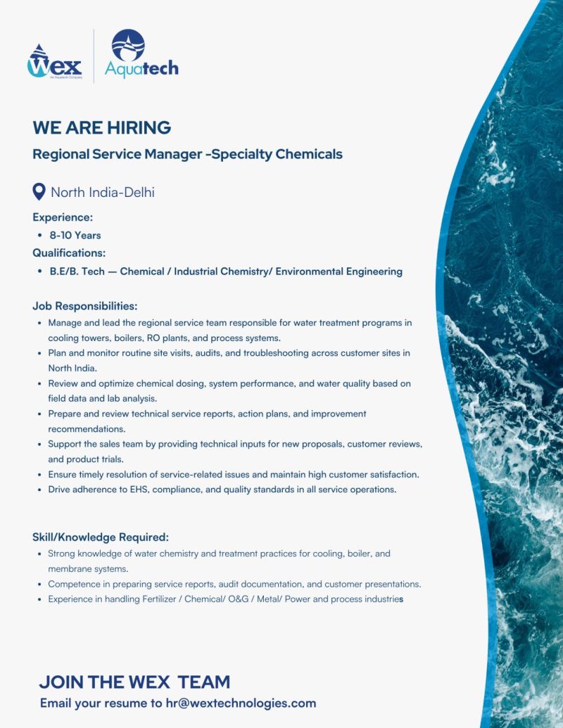Regional Service Manager – Specialty Chemicals Job Opening in Delhi at WEX Technologies