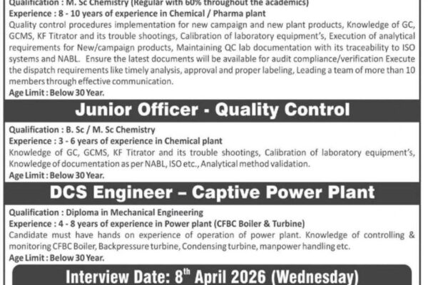 SRF Limited Recruitment 2026 Dahej | QC Jobs | DCS Engineer Walk-in Interview